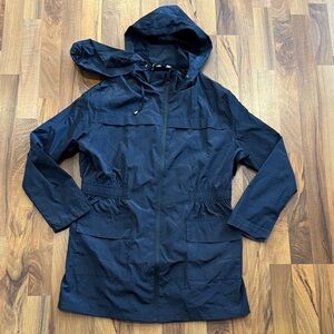 Lomon Women's Navy Hooded rain Jacket with bag in size XL